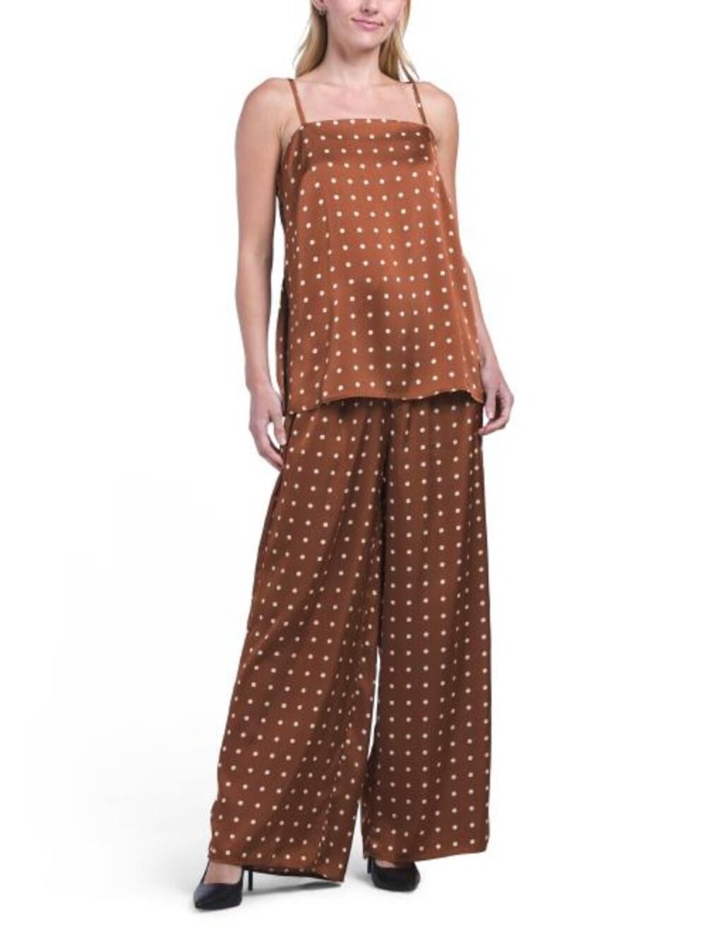 WHITE CLOSET 2pc Spot Satin Coordinate Camisole And Pants Set